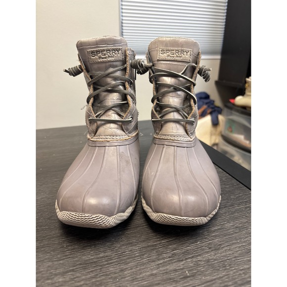 Sperry Top Sider Womens Duck Boots Gray Waterproof Lace Up Rain Boots Size 8 - Picture 1 of 6